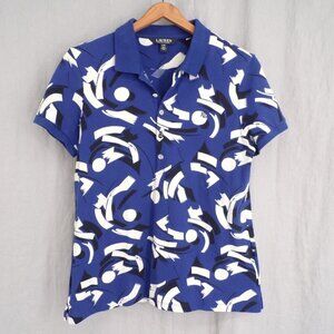 Lauren Ralph Lauren Black Label Women's Large Blue Short Sleeve Polo Shirt. EUC
